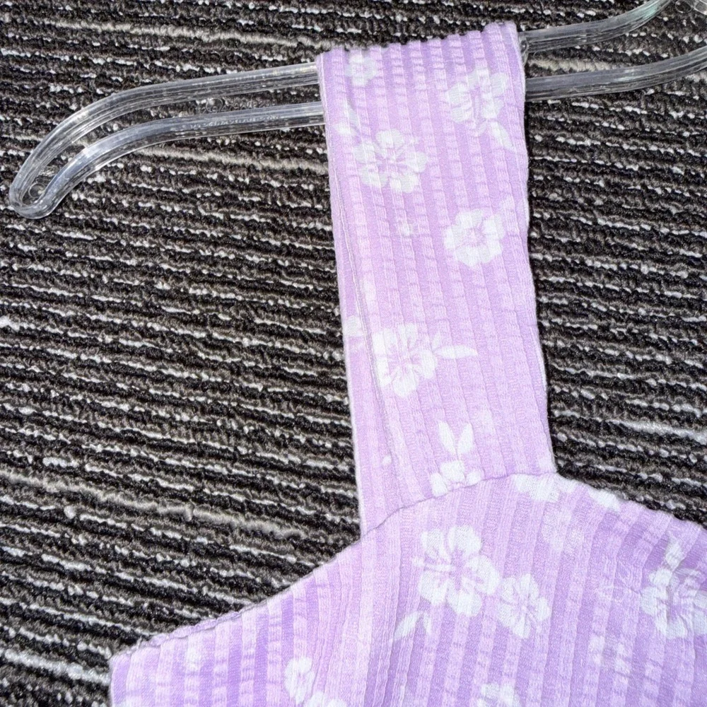 Justice Cinched Tank Girls Size L 12/14 NWT Violet Floral Ribbed Ruched Top